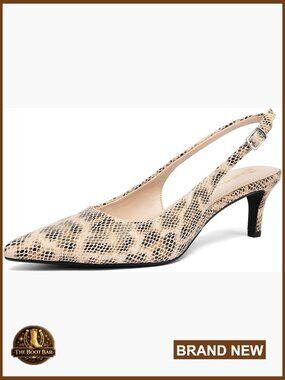 Snake Print Kitten Heel Pumps Slingback Pointed Toe Dress Shoes